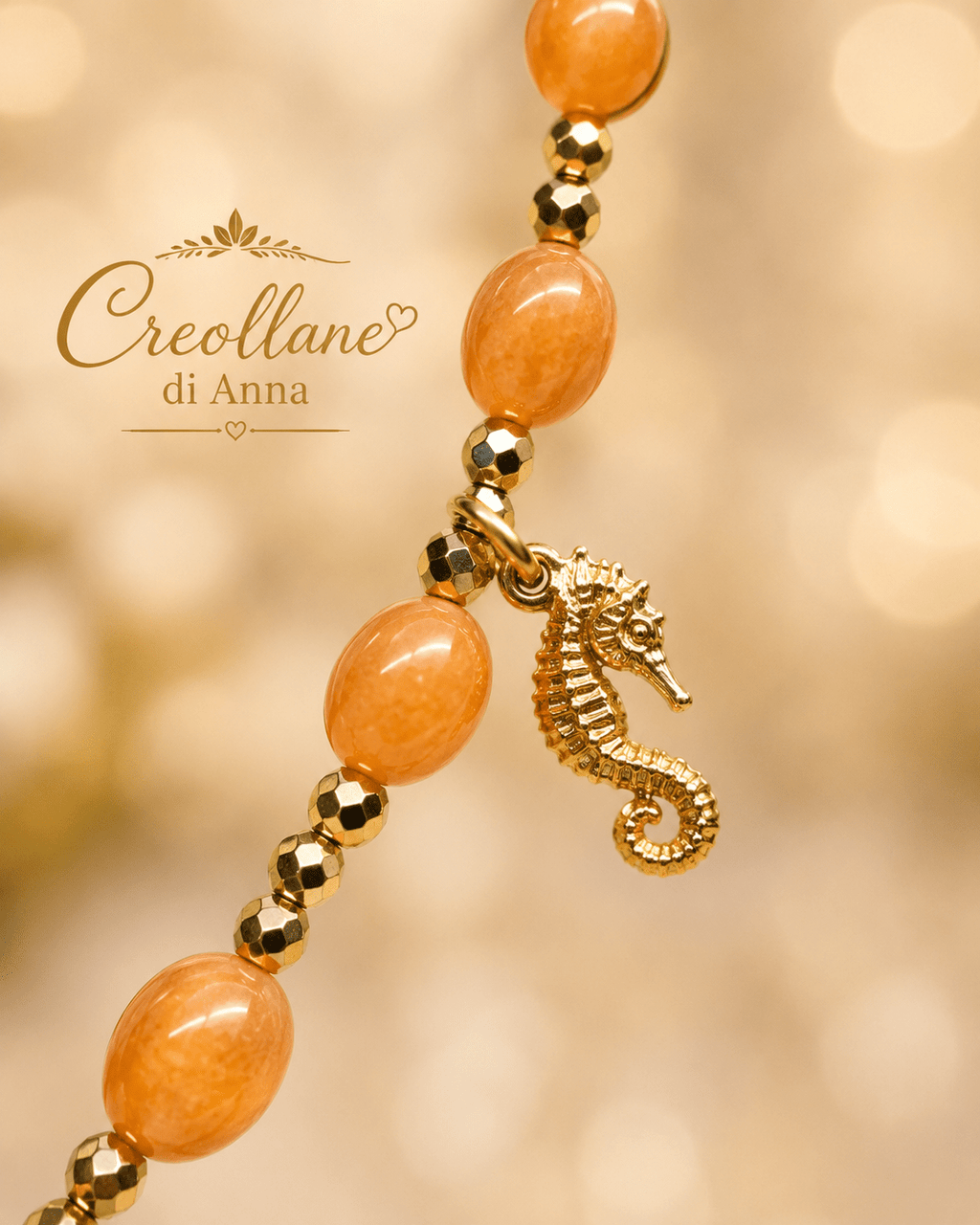 Collane Collana Artigianale Handmade | Quarzo Avventurina Arancione, Ematite, Perle di Maiorca e Charm Mare | Made in Italy - Handmade Made in Italy