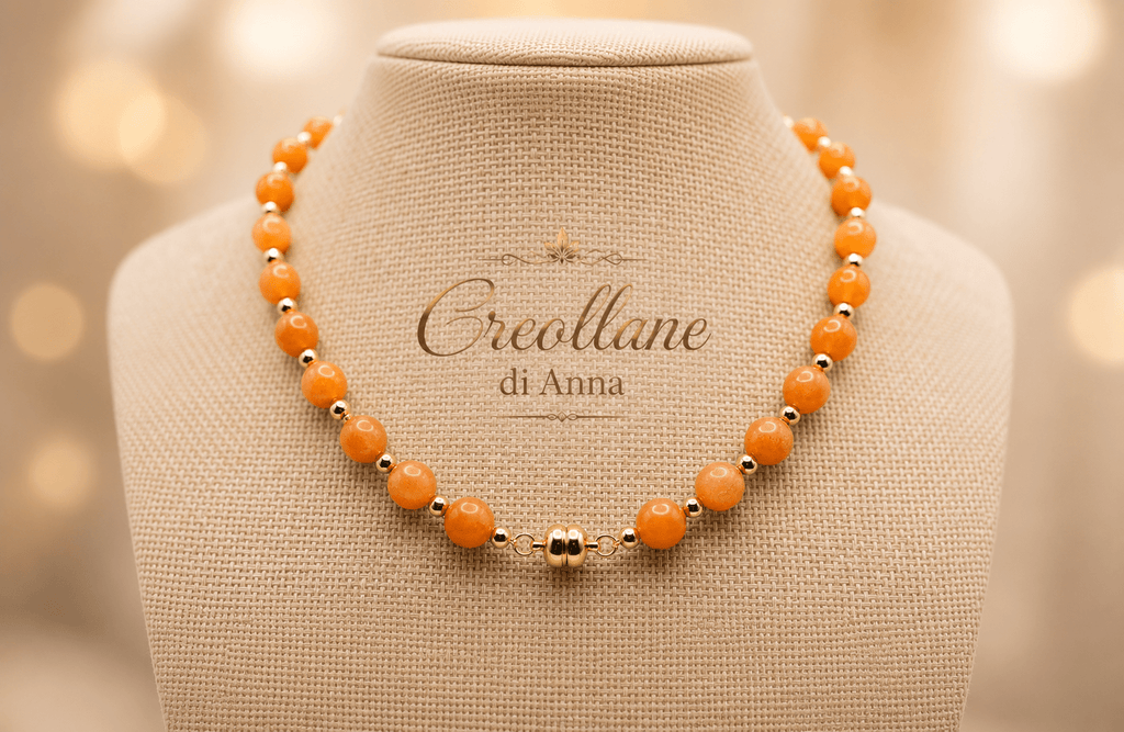 Collane Collana Artigianale Handmade | Quarzo Avventurina Arancione, Ematite, Perle di Maiorca e Charm Mare | Made in Italy - Handmade Made in Italy