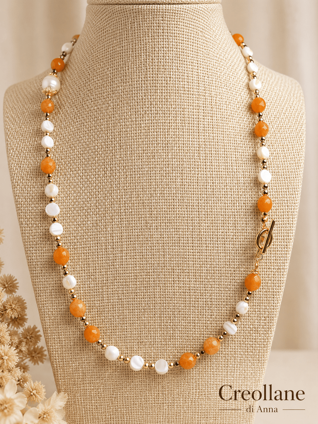 Collane Collana Artigianale Handmade | Quarzo Avventurina Arancione, Madreperla, Perle ed Ematite | Made in Italy - Handmade Made in Italy