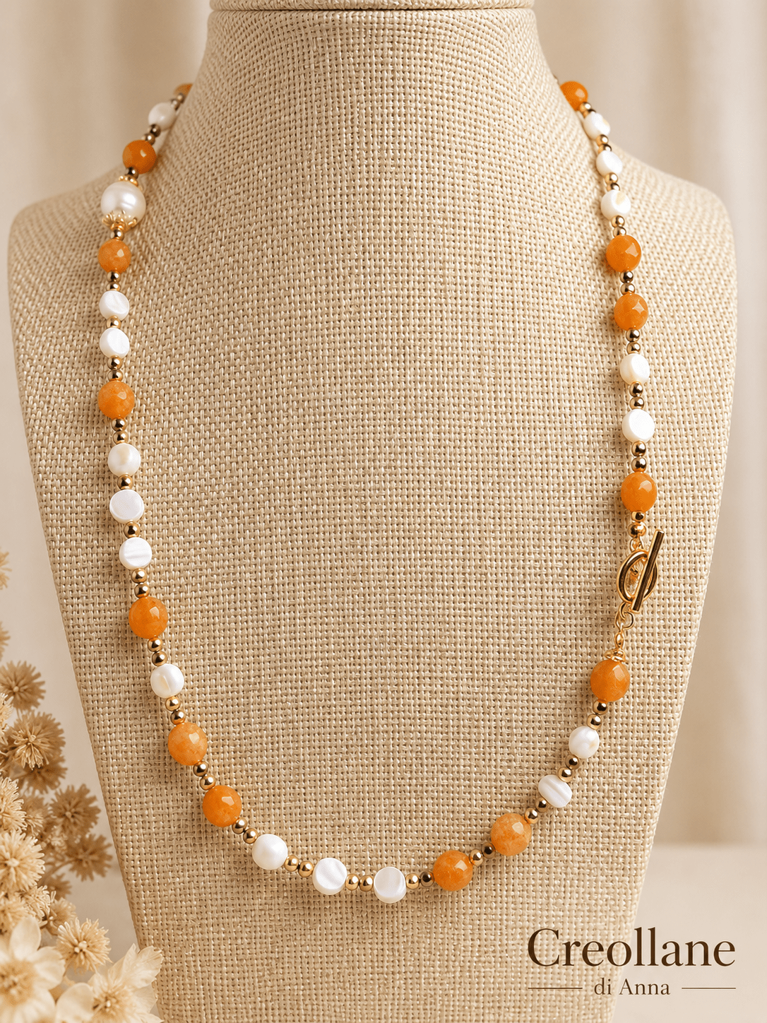 Collane Collana Artigianale Handmade | Quarzo Avventurina Arancione, Madreperla, Perle ed Ematite | Made in Italy - Handmade Made in Italy