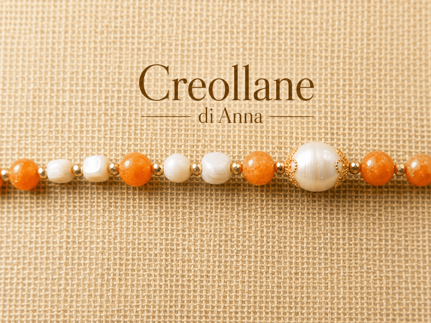 Collane Collana Artigianale Handmade | Quarzo Avventurina Arancione, Madreperla, Perle ed Ematite | Made in Italy - Handmade Made in Italy