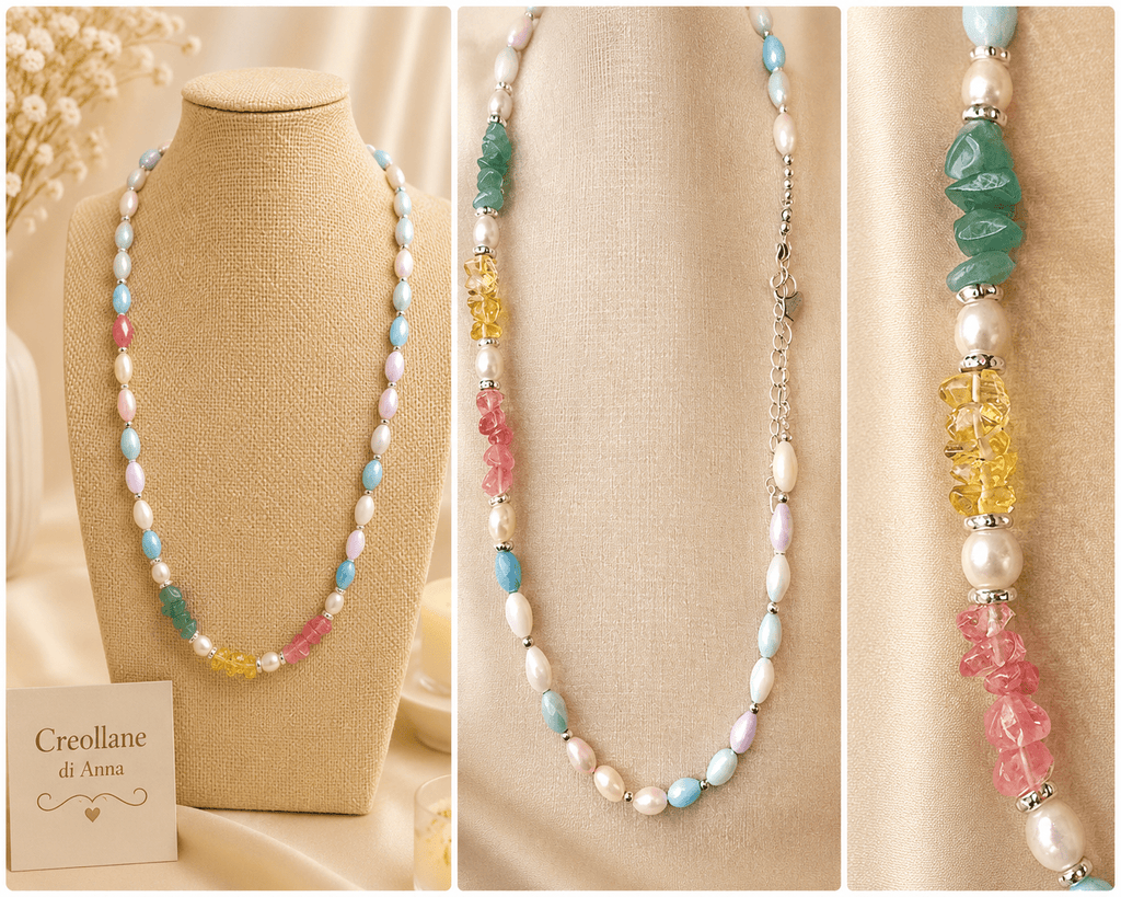 Collane Collana Artigianale Handmade | Quarzo Ciliegia, Citrino e Avventurina | Made in Italy - Handmade Made in Italy