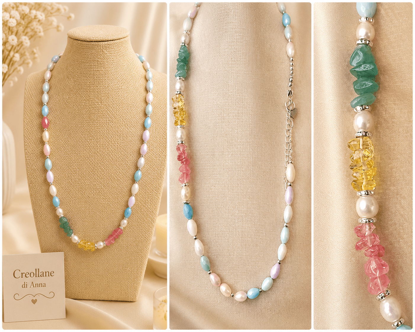Collane Collana Artigianale Handmade | Quarzo Ciliegia, Citrino e Avventurina | Made in Italy - Handmade Made in Italy