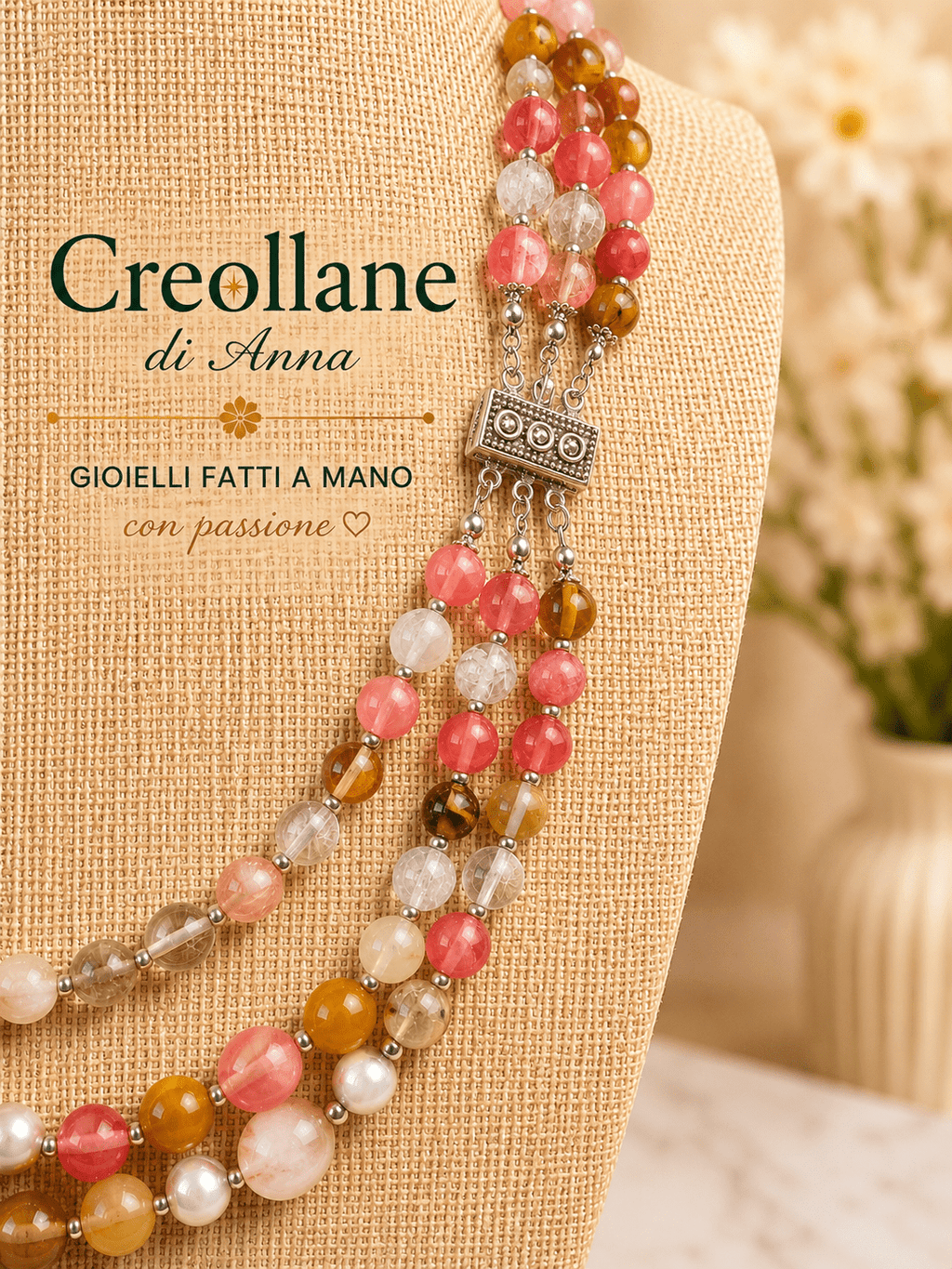 Collane Collana Artigianale Handmade | Quarzo Ciliegia, Perle Maiorca, Agata Silver e Perla Naturale | Made in Italy - Handmade Made in Italy