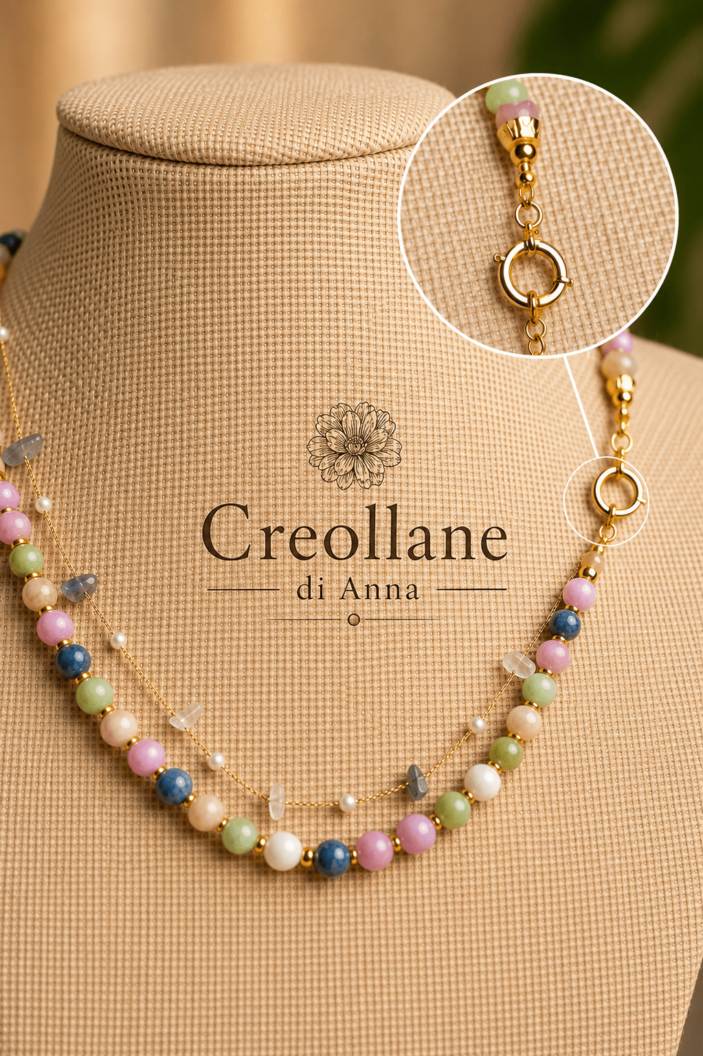 Collane Collana Artigianale Handmade | Tormalina Multicolore e Catena Cristalli | Made in Italy - Handmade Made in Italy
