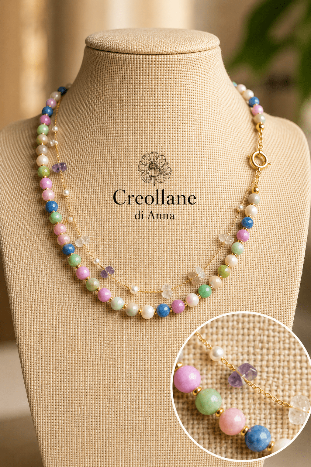 Collane Collana Artigianale Handmade | Tormalina Multicolore e Catena Cristalli | Made in Italy - Handmade Made in Italy