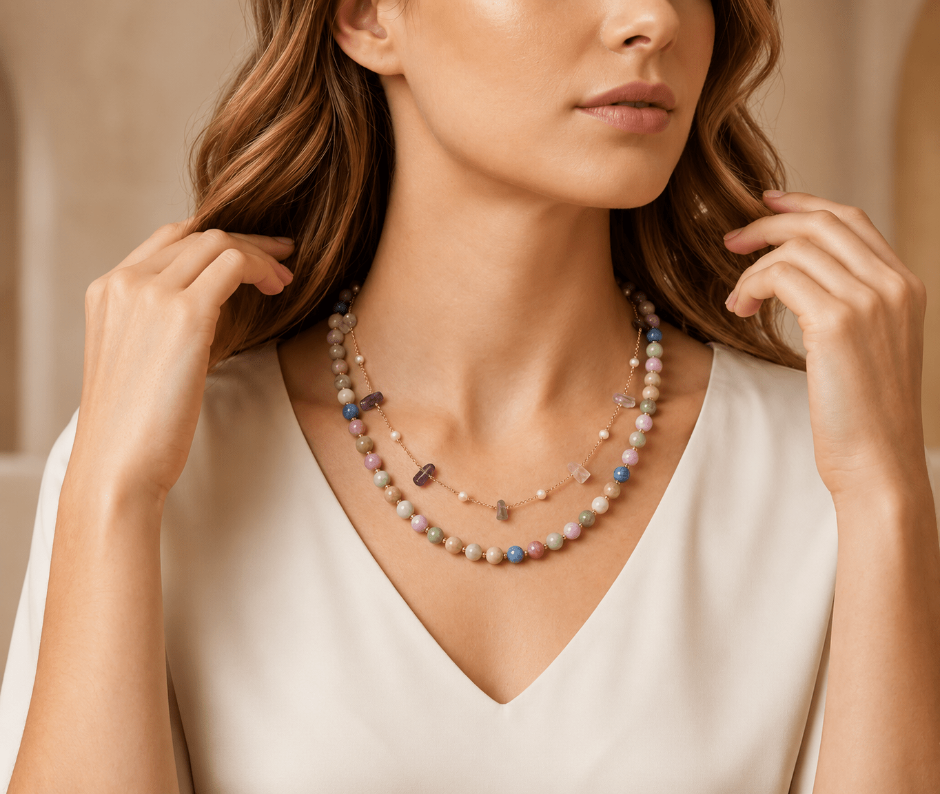 Collane Collana Artigianale Handmade | Tormalina Multicolore e Catena Cristalli | Made in Italy - Handmade Made in Italy