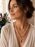 Collana Donna Artigianale | Quarzo Rosa Chips, Ematite e Pendente Turchese e Opale Rosa | Made in Italy