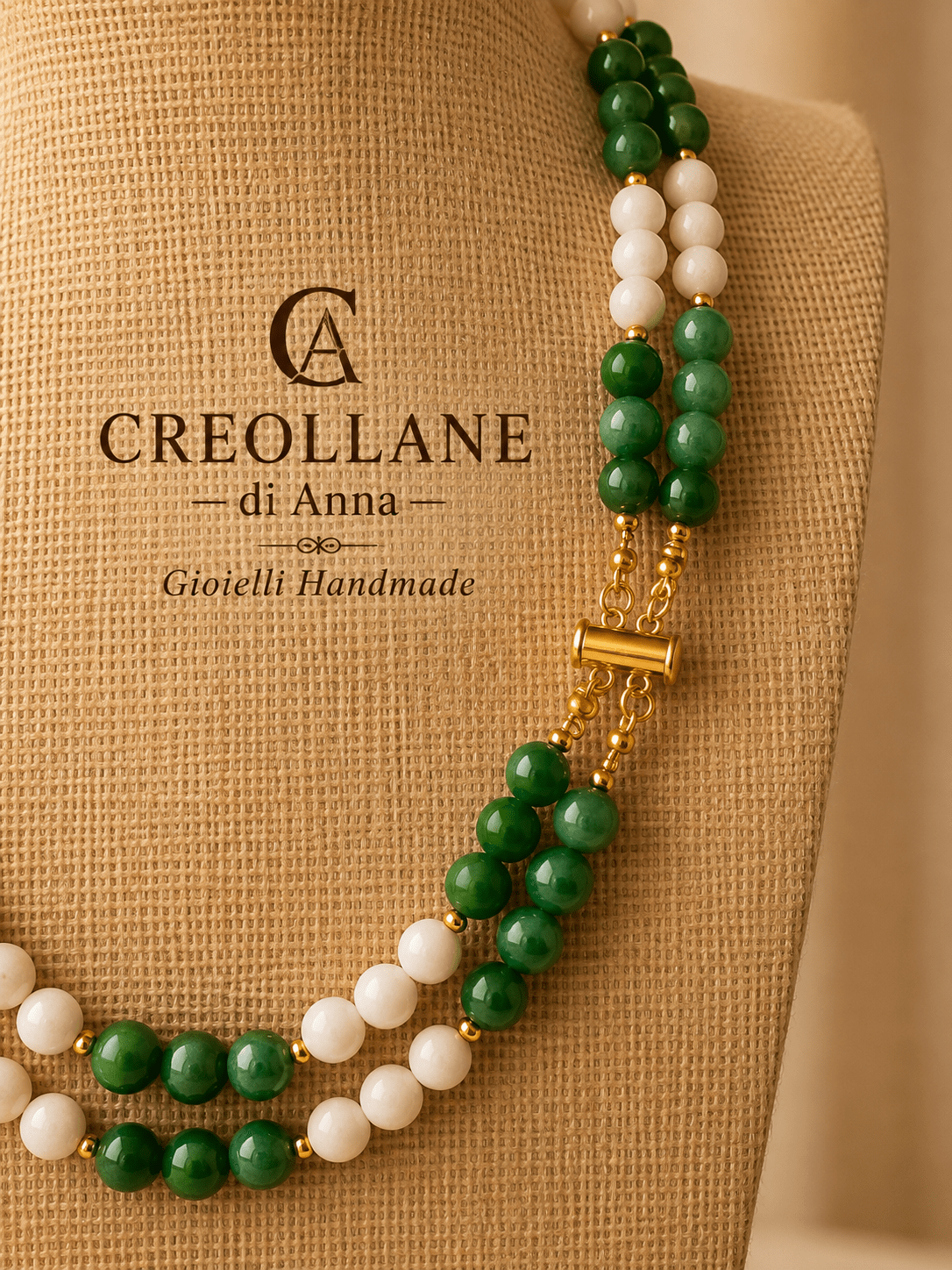 Collane Collana Doppio Filo | Agata Bianca, Agata Verde Strata e Crisoprasio | Made in Italy - Handmade Made in Italy