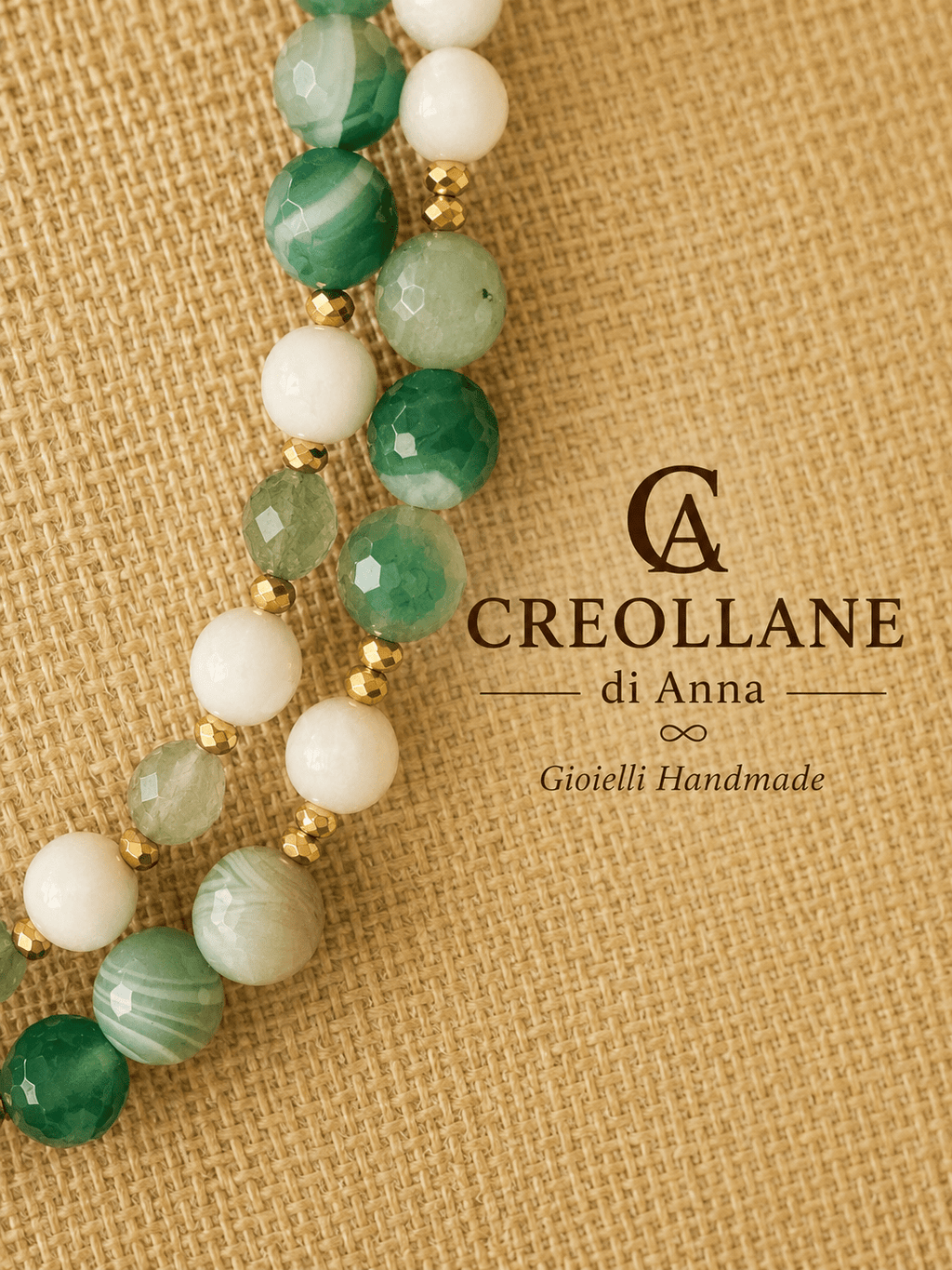 Collane Collana Doppio Filo | Agata Bianca, Agata Verde Strata e Crisoprasio | Made in Italy - Handmade Made in Italy