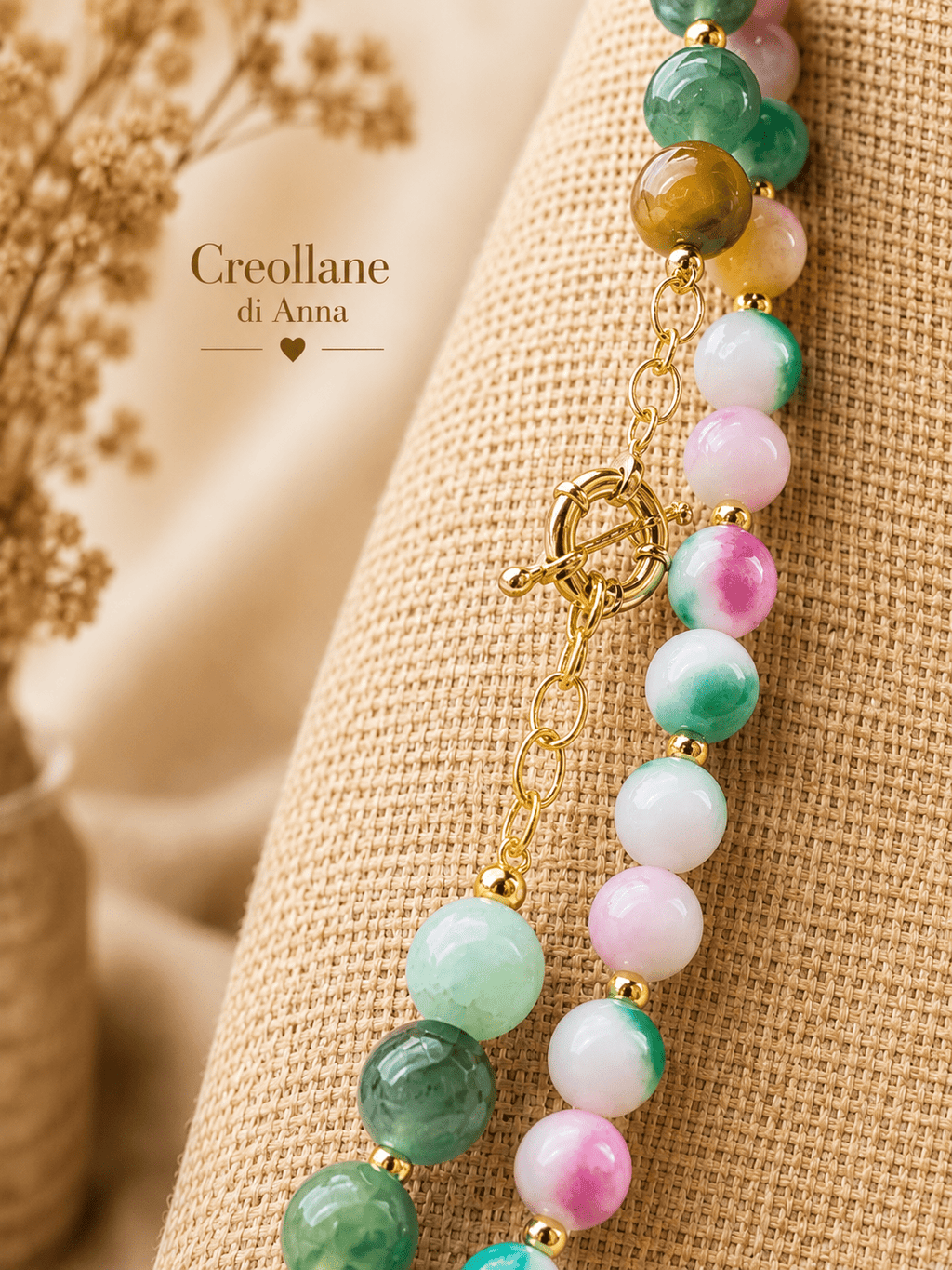 Collane Collana Doppio Filo Agata Persiana e Crisoprasio | Handmade Italia - Handmade Made in Italy