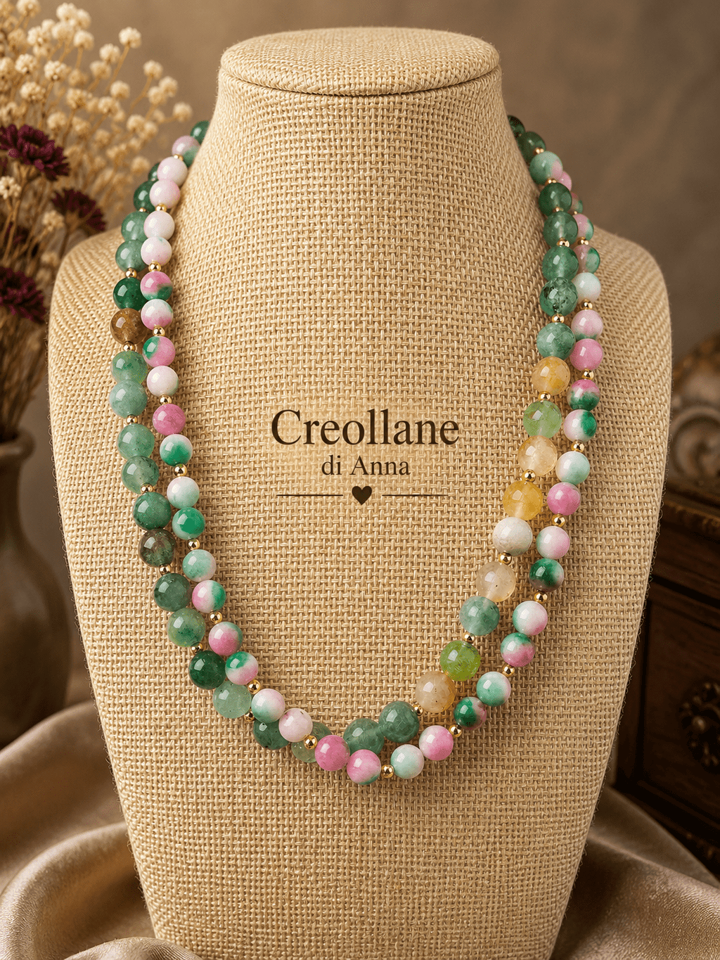 Collane Collana Doppio Filo Agata Persiana e Crisoprasio | Handmade Italia - Handmade Made in Italy