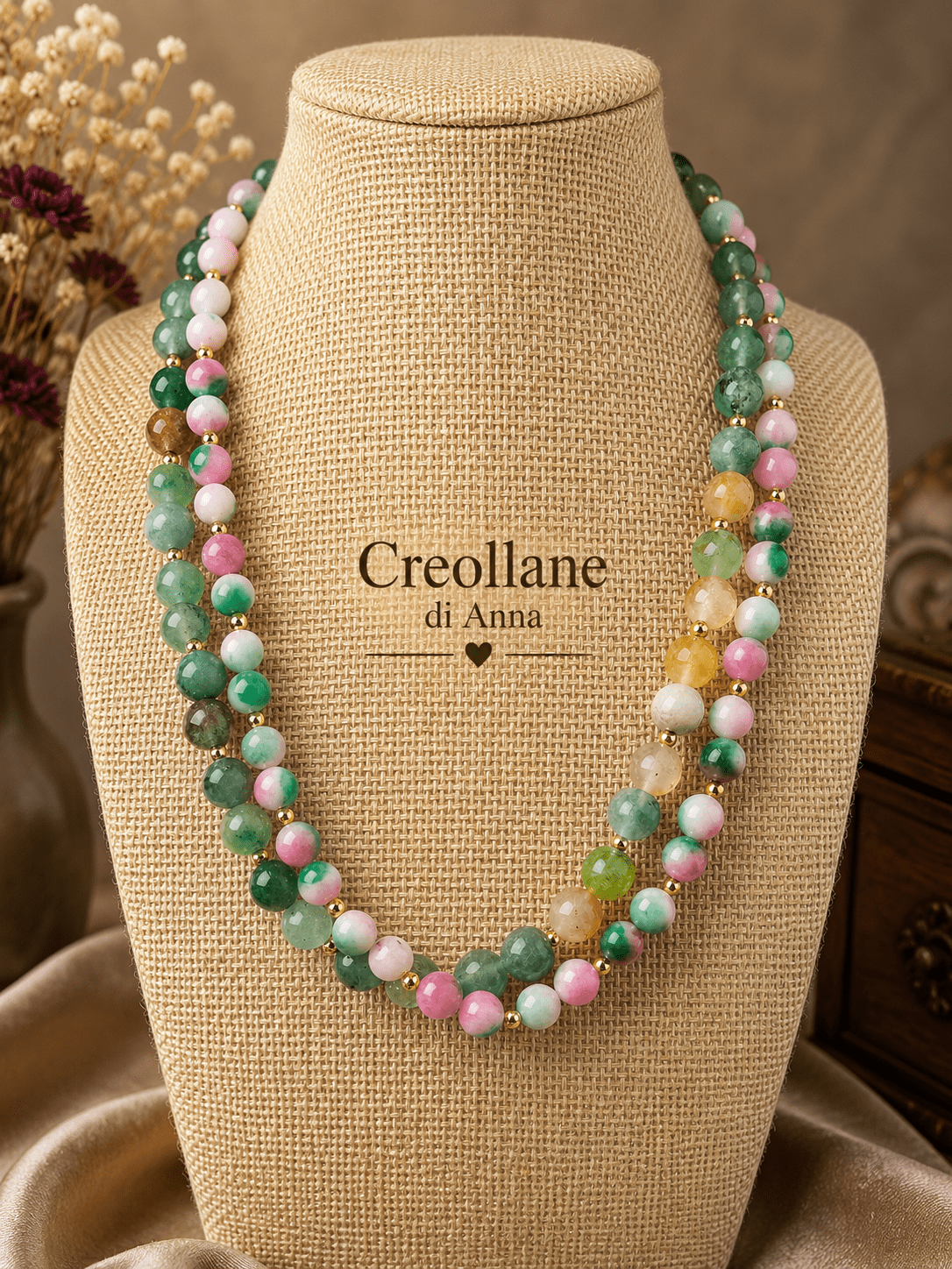Collane Collana Doppio Filo Agata Persiana e Crisoprasio | Handmade Italia - Handmade Made in Italy