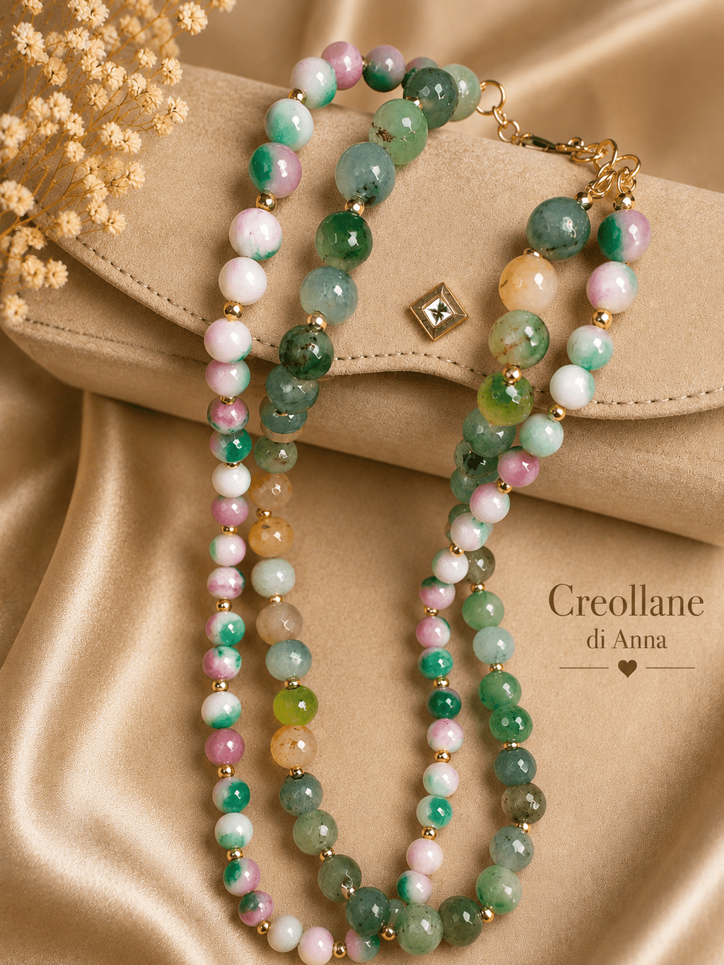Collane Collana Doppio Filo Agata Persiana e Crisoprasio | Handmade Italia - Handmade Made in Italy
