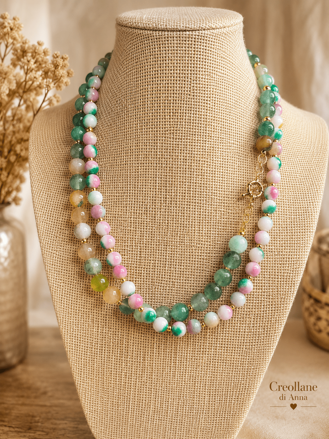 Collane Collana Doppio Filo Agata Persiana e Crisoprasio | Handmade Italia - Handmade Made in Italy