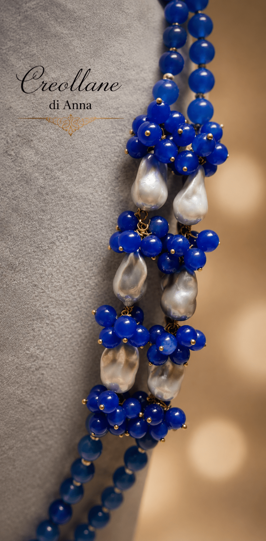 Collane Collana Doppio Filo Artigianale Handmade | Agata Blu Naturale e Perle | Made in Italy - Handmade Made in Italy
