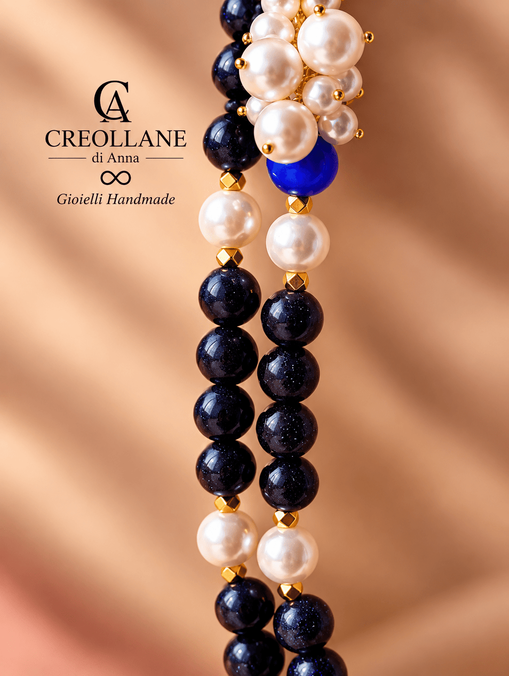 Collane Collana Doppio Filo con Elementi Laterali | Bianca, Blu o Nera | Made in Italy - Handmade Made in Italy