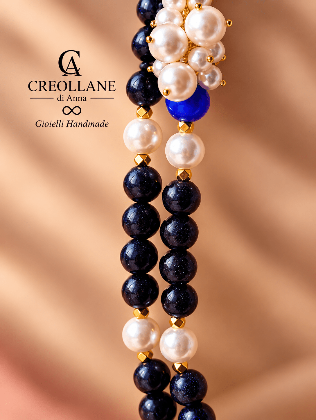 Collane Collana Doppio Filo con Elementi Laterali | Bianca, Blu o Nera | Made in Italy - Handmade Made in Italy