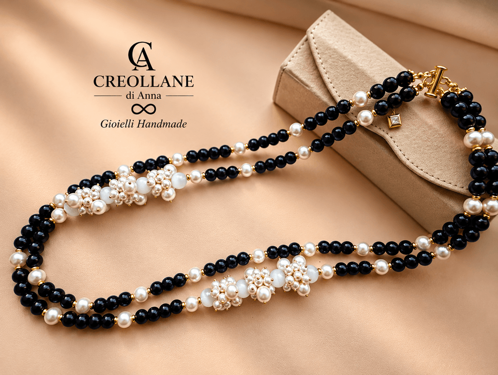 Collane Collana Doppio Filo con Elementi Laterali | Bianca, Blu o Nera | Made in Italy - Handmade Made in Italy