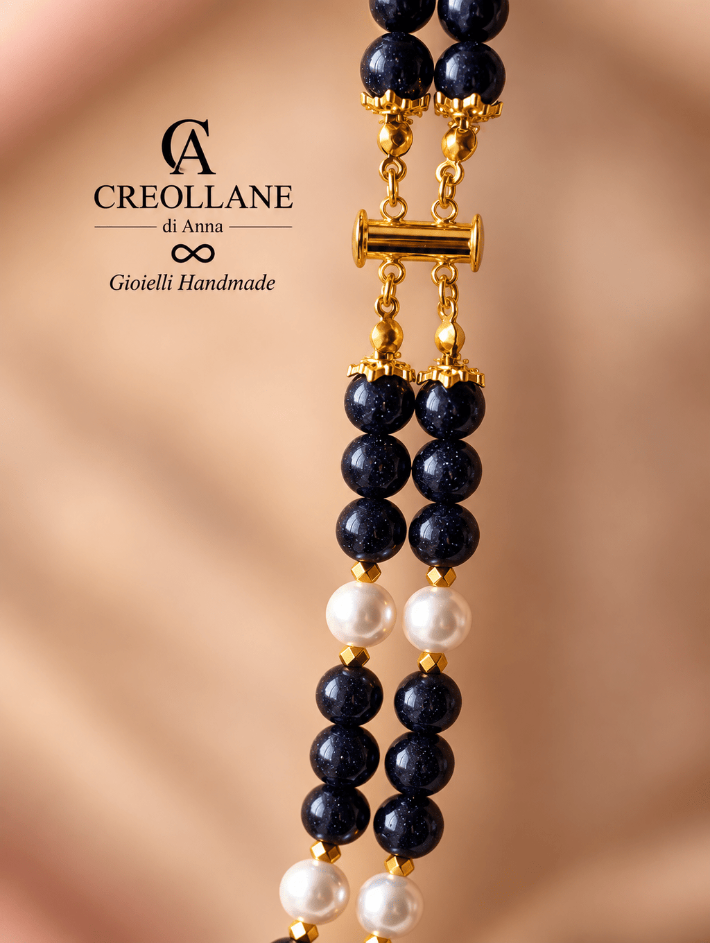 Collane Collana Doppio Filo con Elementi Laterali | Bianca, Blu o Nera | Made in Italy - Handmade Made in Italy