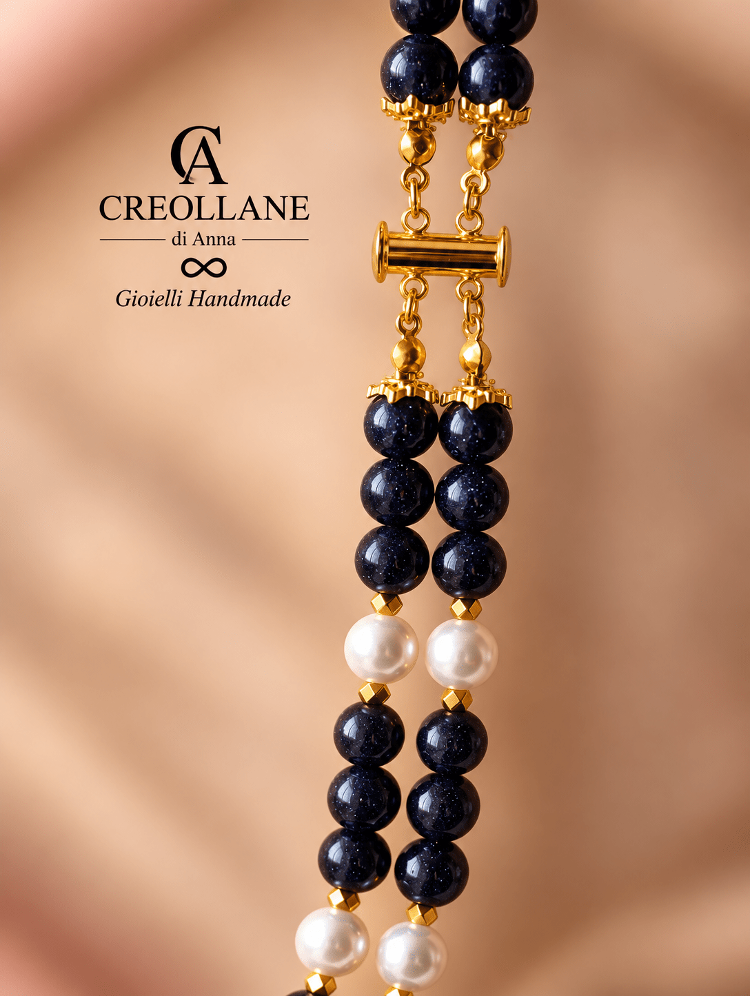 Collane Collana Doppio Filo con Elementi Laterali | Bianca, Blu o Nera | Made in Italy - Handmade Made in Italy