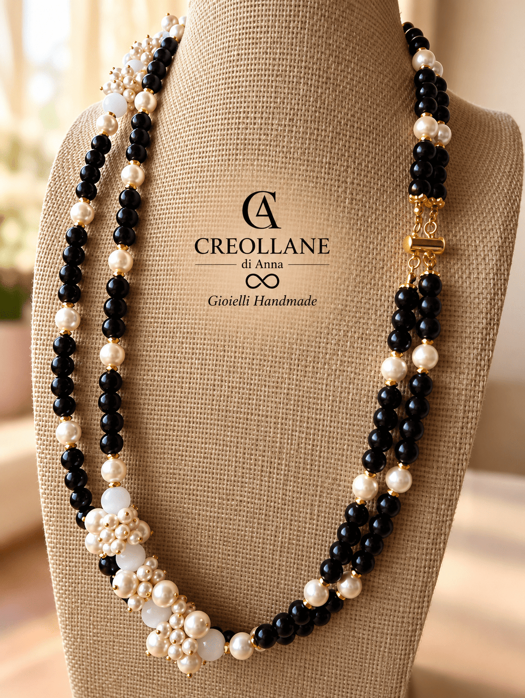 Collane Collana Doppio Filo con Elementi Laterali | Bianca, Blu o Nera | Made in Italy - Handmade Made in Italy