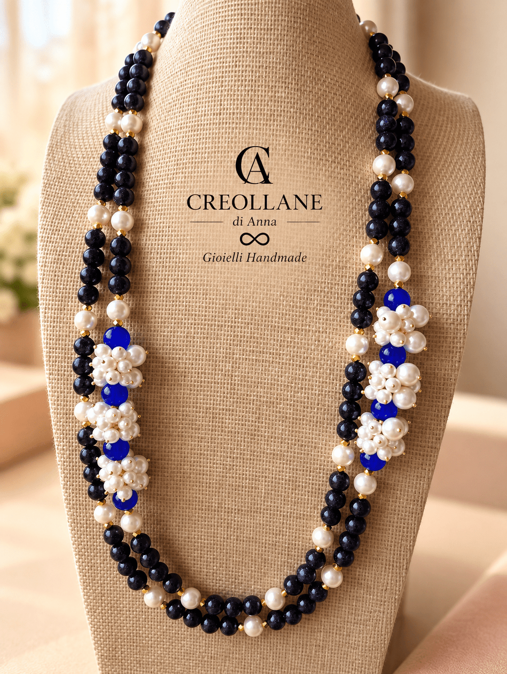 Collane Collana Doppio Filo con Elementi Laterali | Bianca, Blu o Nera | Made in Italy - Handmade Made in Italy
