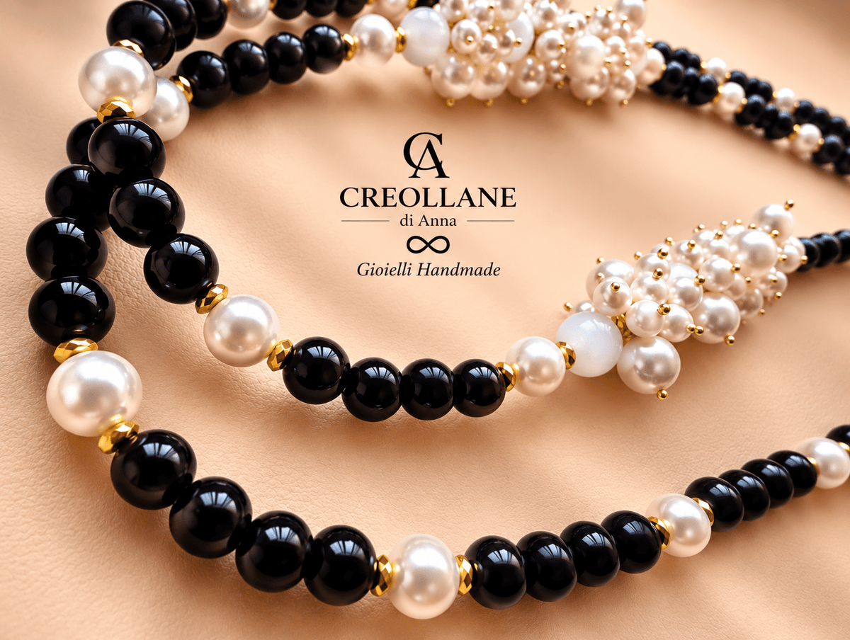 Collane Collana Doppio Filo con Elementi Laterali | Bianca, Blu o Nera | Made in Italy - Handmade Made in Italy