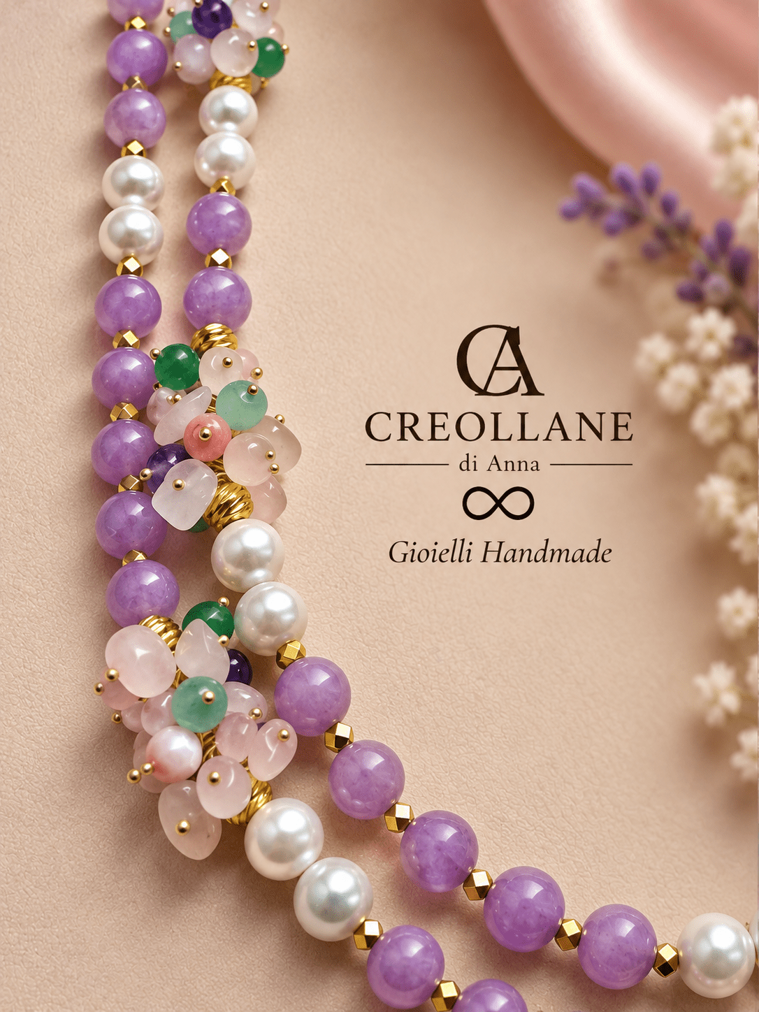 Collane Collana Doppio Filo Giada Lavanda, Perle ed Ematite | Made in Italy - Handmade Made in Italy