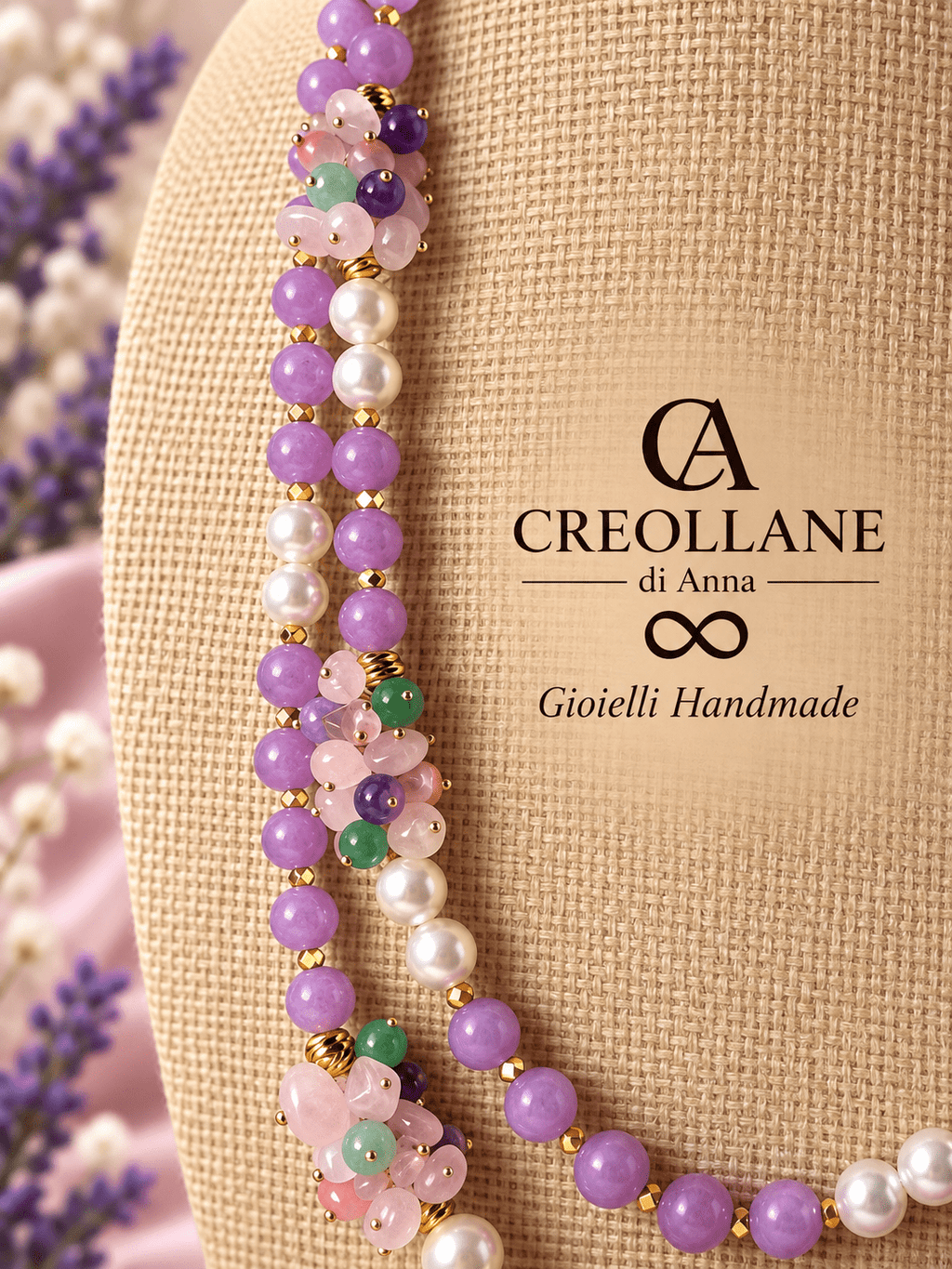 Collane Collana Doppio Filo Giada Lavanda, Perle ed Ematite | Made in Italy - Handmade Made in Italy