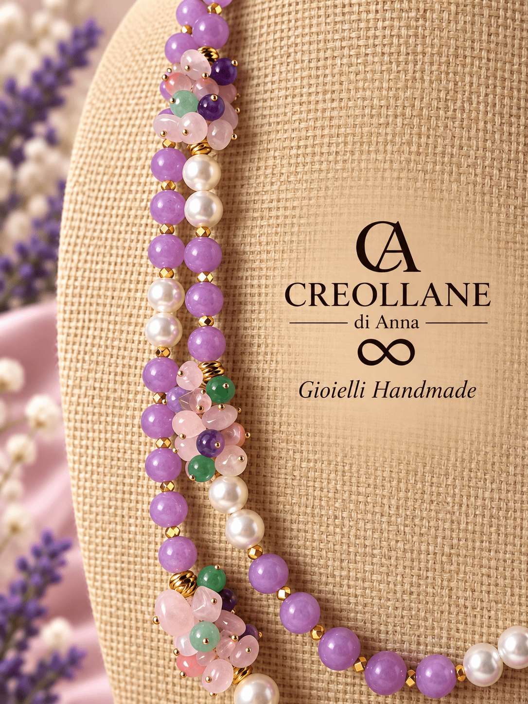 Collane Collana Doppio Filo Giada Lavanda, Perle ed Ematite | Made in Italy - Handmade Made in Italy