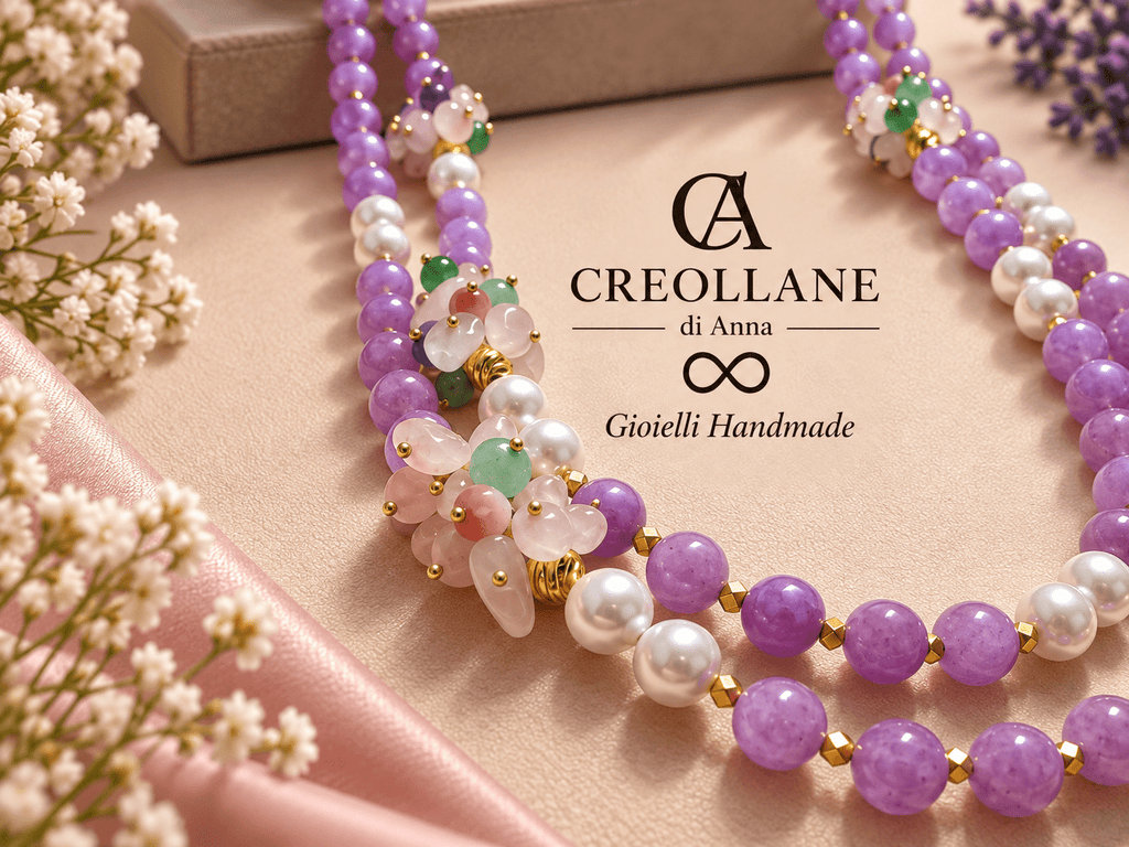 Collane Collana Doppio Filo Giada Lavanda, Perle ed Ematite | Made in Italy - Handmade Made in Italy