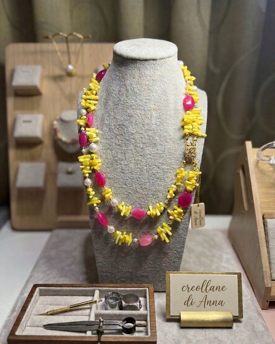 Collane Collana doppio filo in corallo bambù giallo | Handmade Italia - Handmade Made in Italy