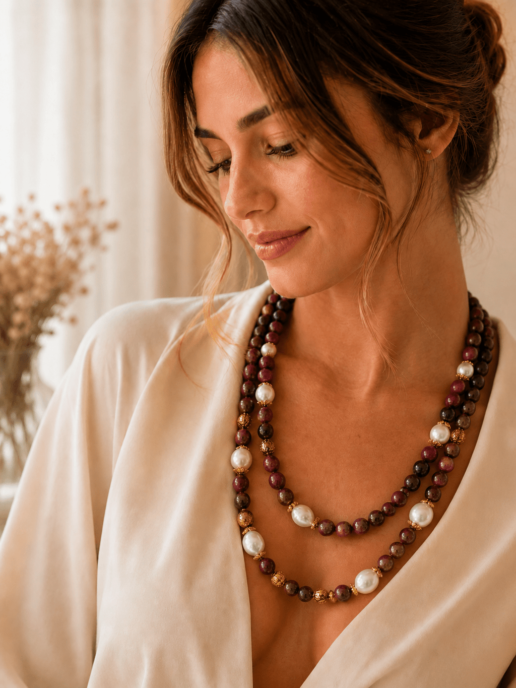 Collane Collana Doppio Filo Lepidolite e Perle Barocche | Made in Italy - Handmade Made in Italy