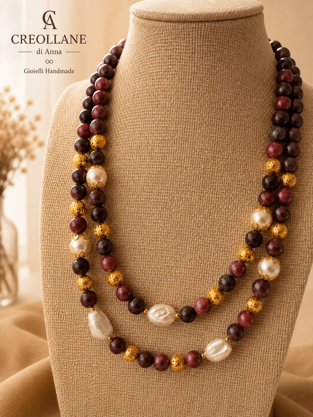 Collane Collana Doppio Filo Lepidolite e Perle Barocche | Made in Italy - Handmade Made in Italy
