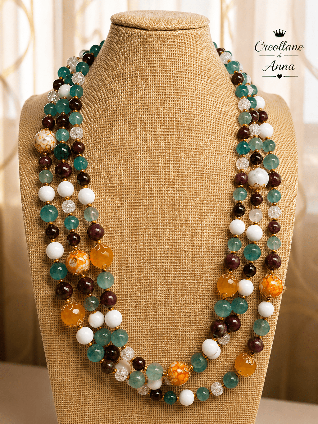 Collane Collana Girocollo Artigianale Handmade | Agata Multicolore con Inserti in Oro | Made in Italy - Handmade Made in Italy