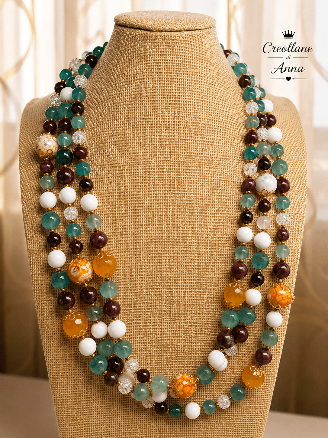 Collane Collana Girocollo Artigianale Handmade | Agata Multicolore con Inserti in Oro | Made in Italy - Handmade Made in Italy