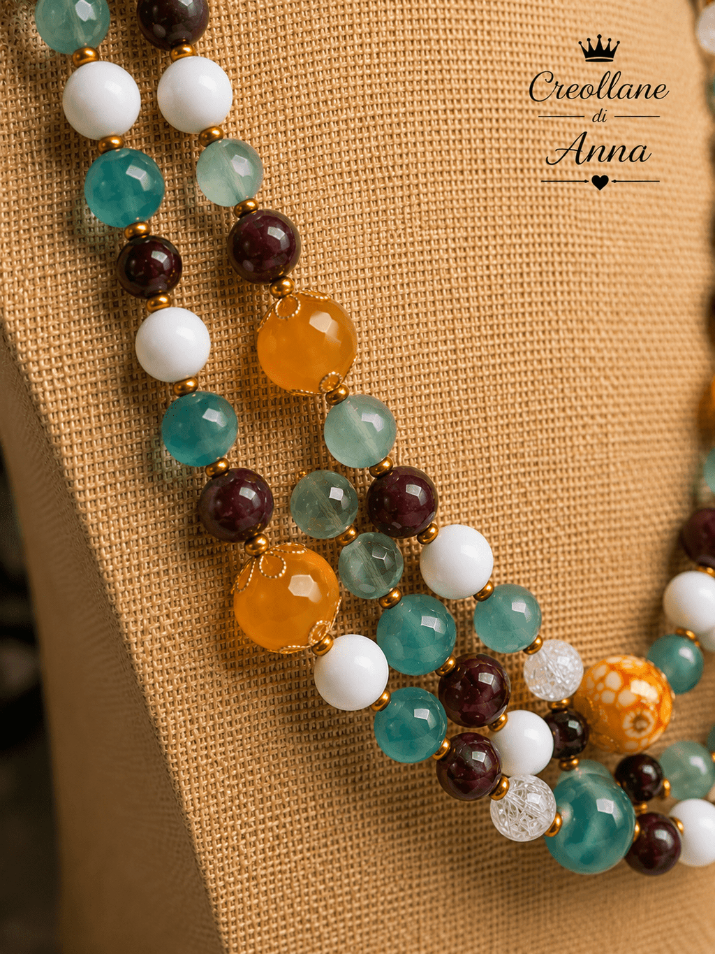 Collane Collana Girocollo Artigianale Handmade | Agata Multicolore con Inserti in Oro | Made in Italy - Handmade Made in Italy