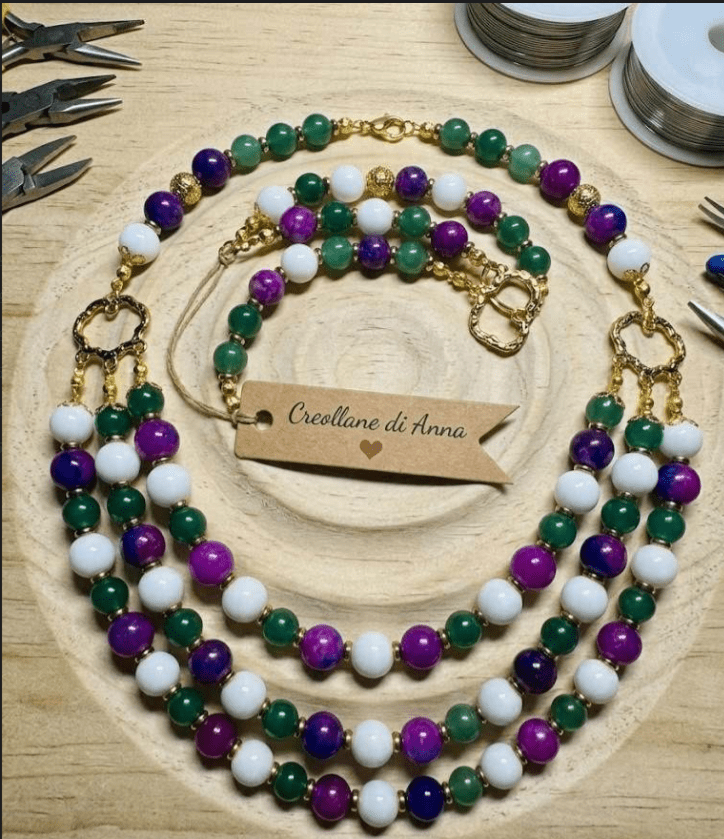 Collane Collana Girocollo Artigianale Handmade | Agata Tinta, Opale e Crisoprasio | Made in Italy - Handmade Made in Italy