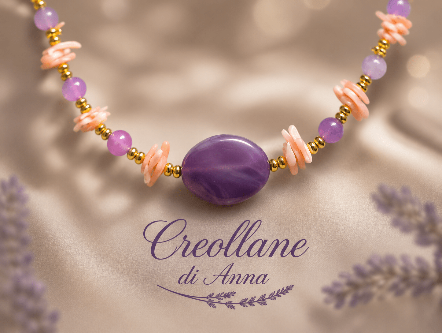 Collane Collana Girocollo Artigianale Handmade | Ametista Lavanda e Corallo Bambù Rosa con Dettagli Oro | Made in Italy - Handmade Made in Italy