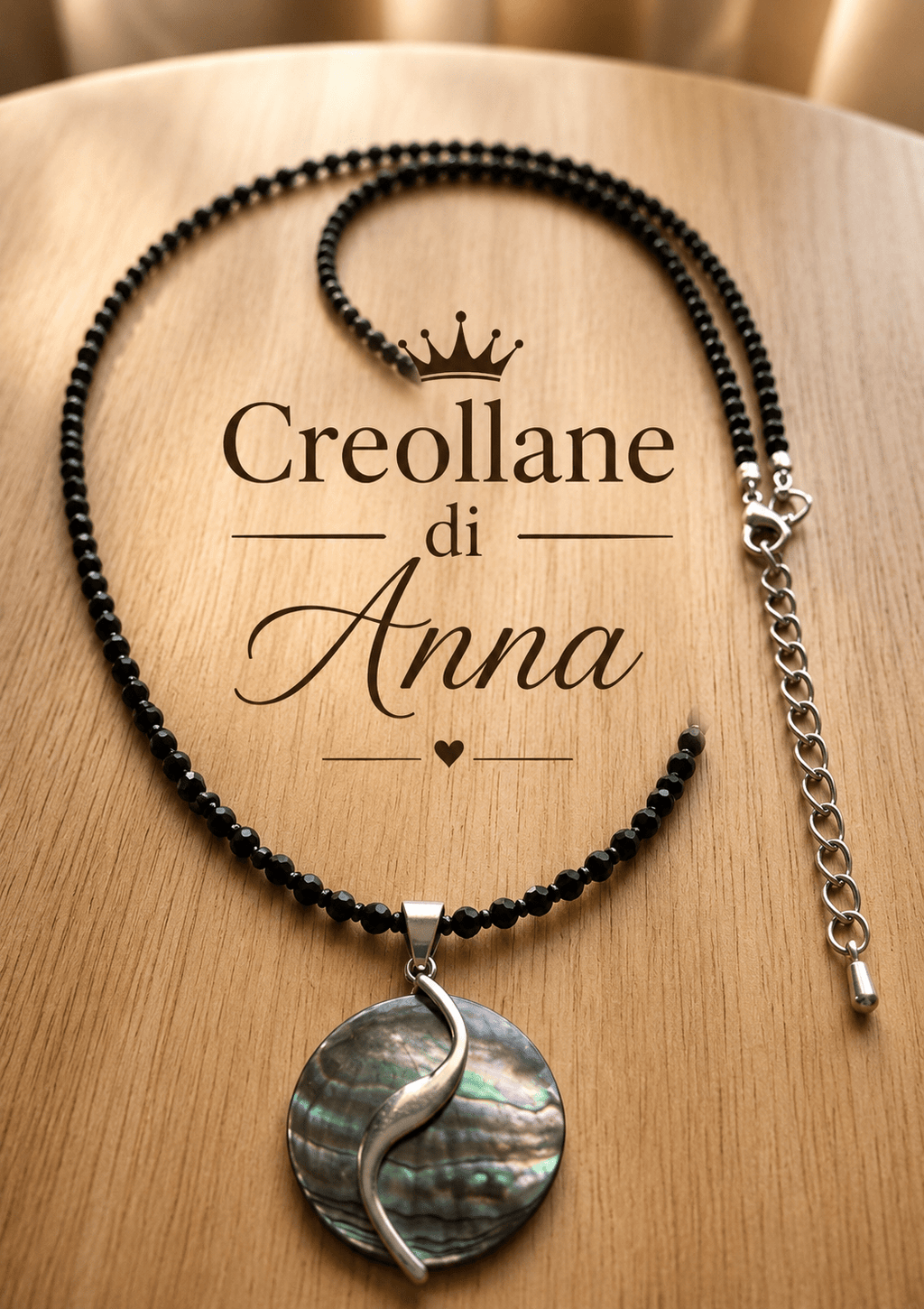 Collane Collana Girocollo Artigianale Handmade | Calcedonio Nero, Ematite e Ciondolo in Conchiglia | Made in Italy - Handmade Made in Italy