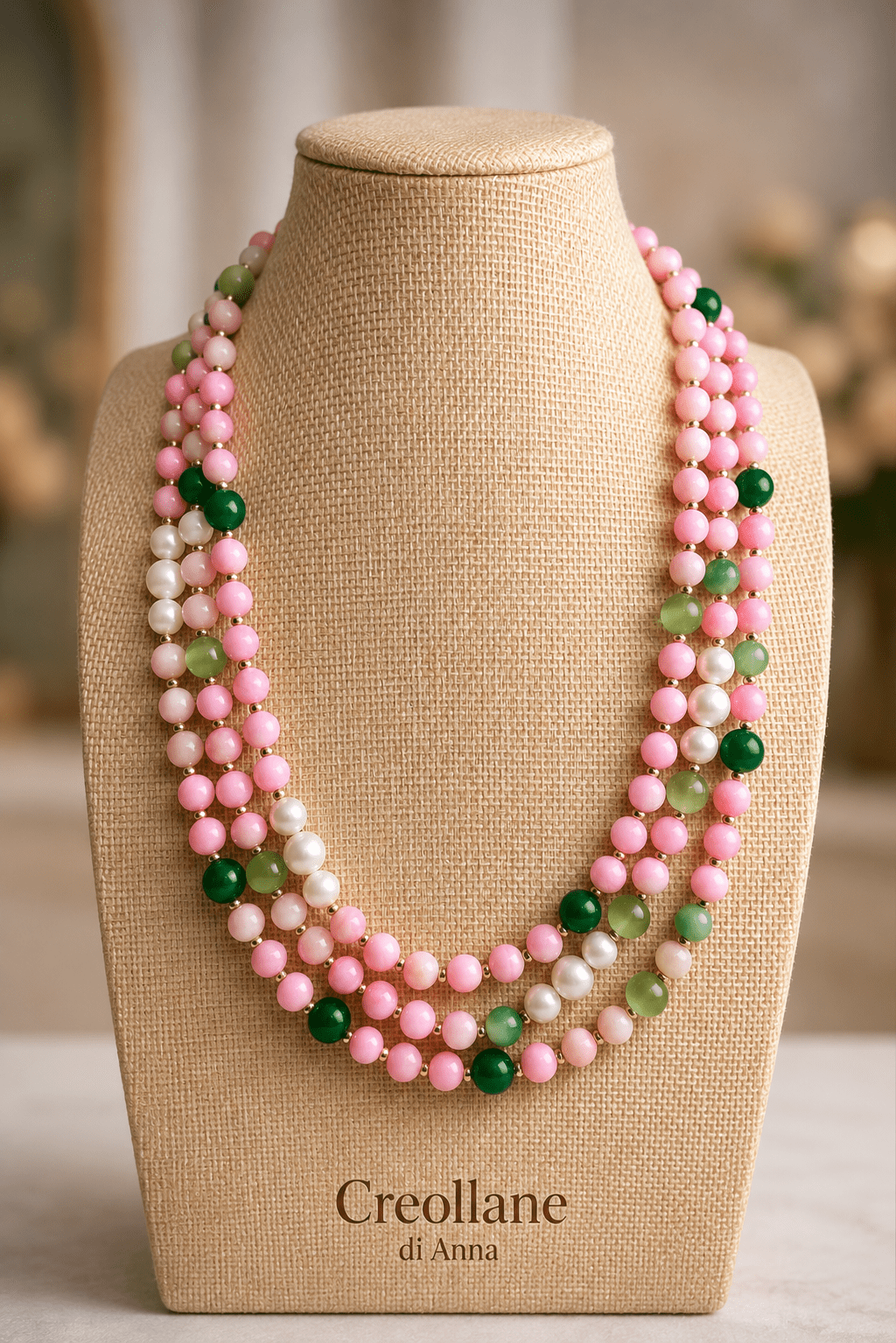 Collane Collana Girocollo Artigianale Handmade | Giadeite Rosa, Occhio di Gatto e Crisoprasio | Made in Italy - Handmade Made in Italy