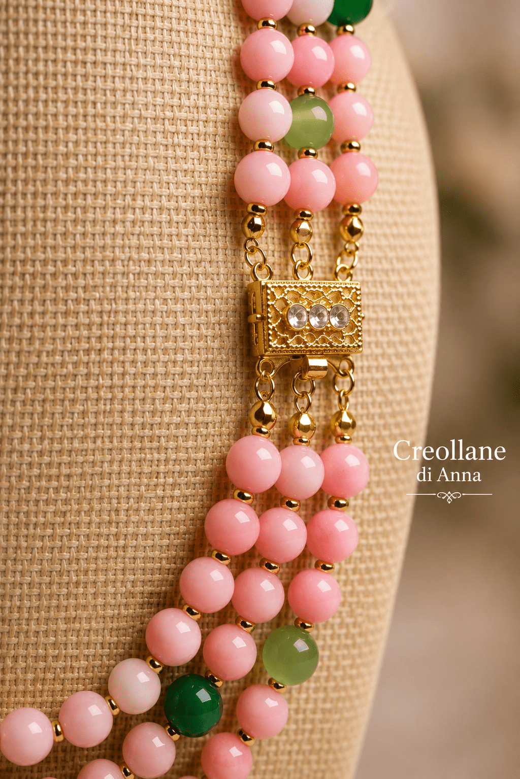 Collane Collana Girocollo Artigianale Handmade | Giadeite Rosa, Occhio di Gatto e Crisoprasio | Made in Italy - Handmade Made in Italy