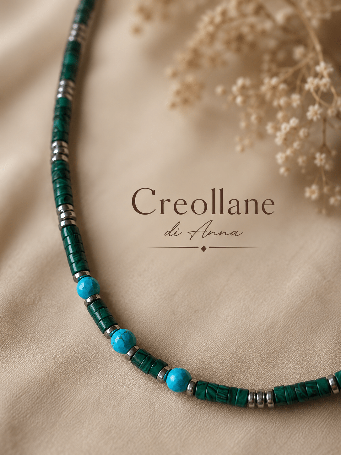 Collane Collana Girocollo Artigianale Handmade | Malachite, Ematite Silver e Turchinite Sfaccettata | Made in Italy - Handmade Made in Italy
