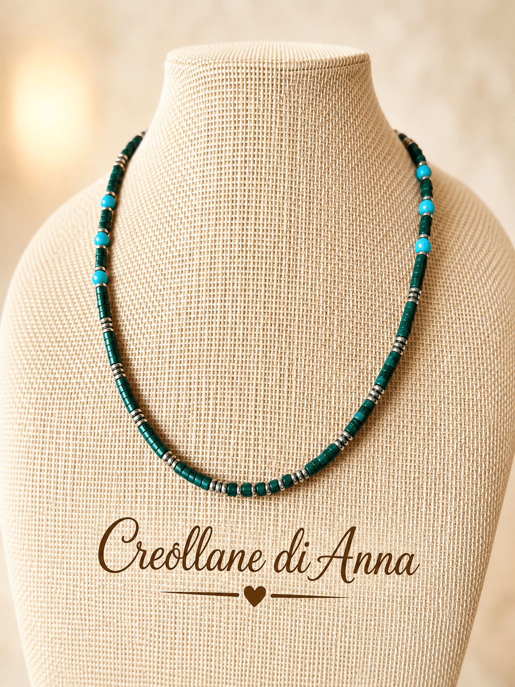 Collana Girocollo Artigianale | Malachite, Ematite Silver e Turchinite Sfaccettata | Made in Italy