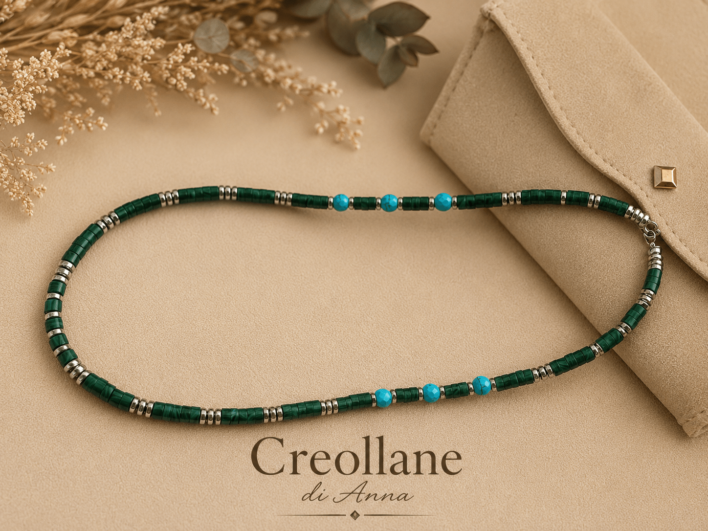 Collane Collana Girocollo Artigianale Handmade | Malachite, Ematite Silver e Turchinite Sfaccettata | Made in Italy - Handmade Made in Italy