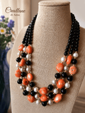 Collana Girocollo Artigianale | Multifilo Onice Nero, Perle di Maiorca, Corallo ed Ematite Dorata | Made in Italy