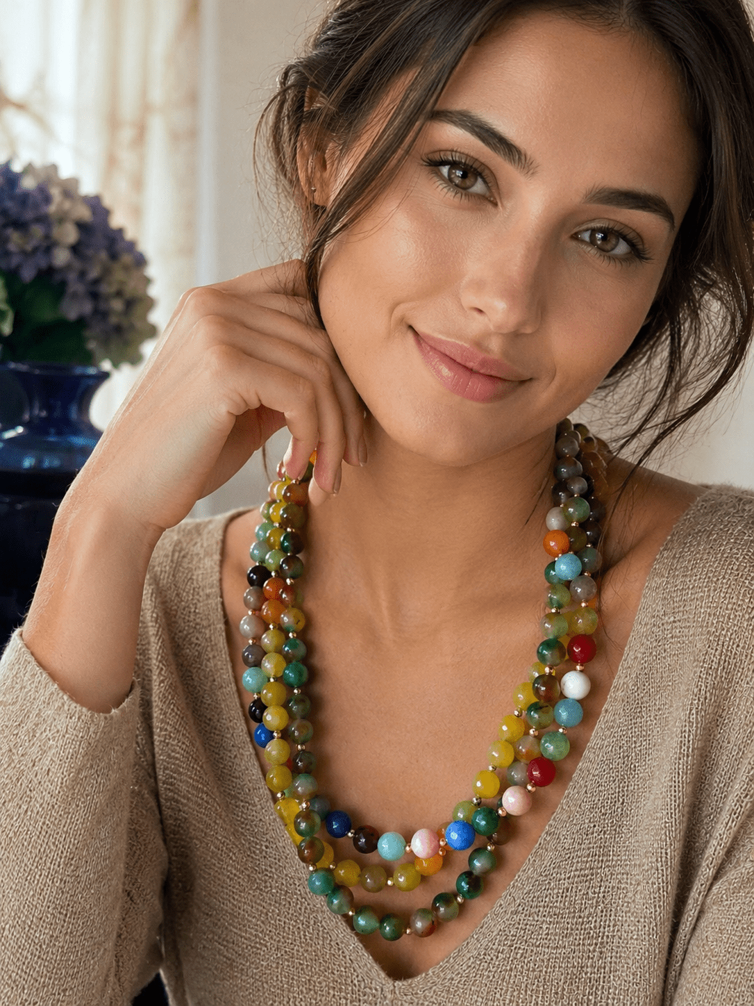 Collane Collana Girocollo Artigianale Handmade | Multifilo Serpentino, Crisoprasio e Quartzite Sfaccettata con Ematite | Made in Italy - Handmade Made in Italy