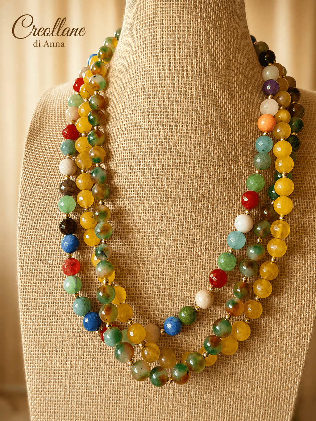 Collana Girocollo Artigianale | Multifilo Serpentino, Crisoprasio e Quartzite Sfaccettata con Ematite | Made in Italy