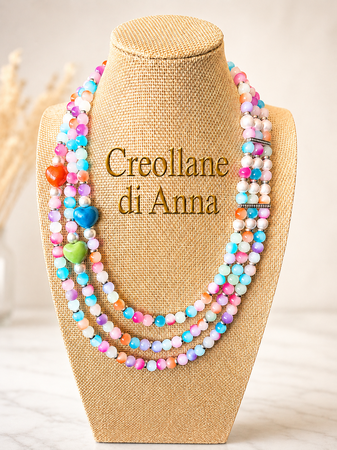 Collane Collana Girocollo Artigianale Handmade | Perle di Vetro e Inserti in Ceramica Multicolore | Made in Italy - Handmade Made in Italy